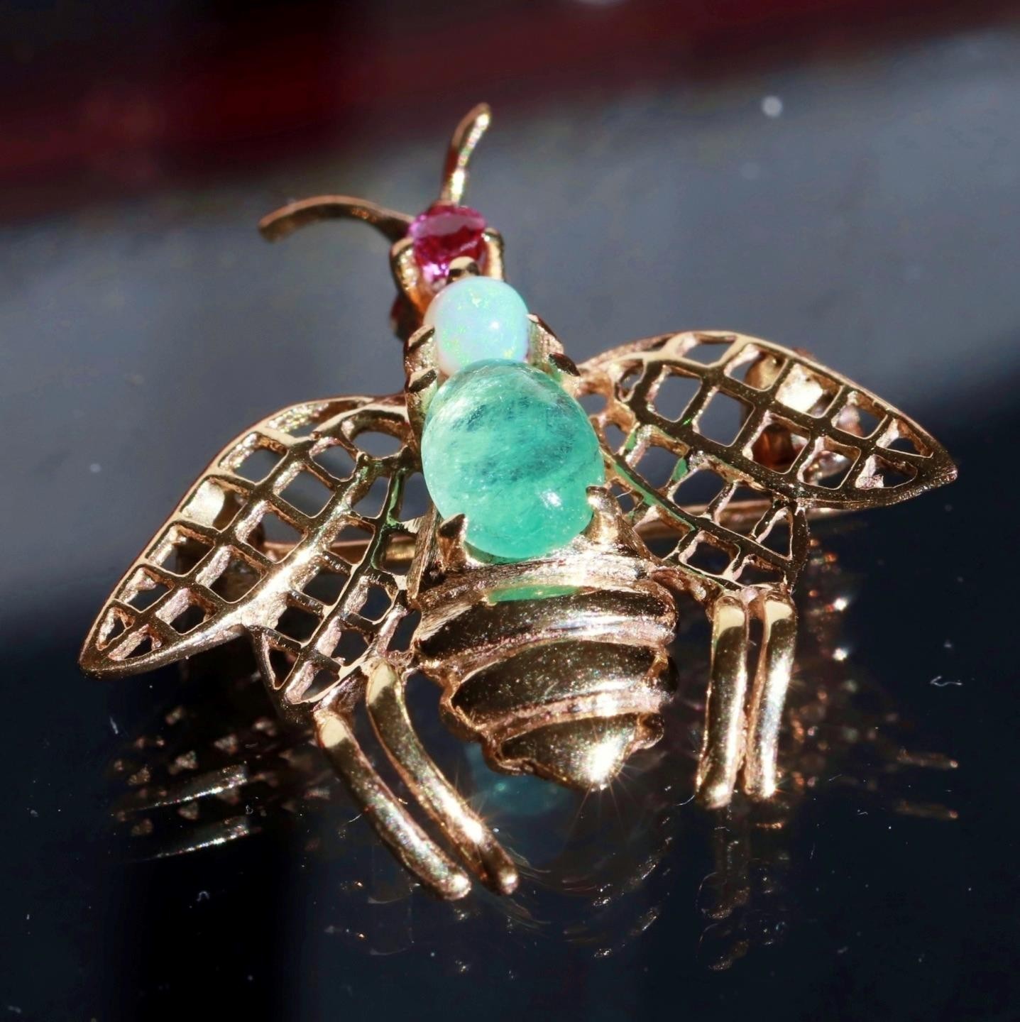 14k yellow gold brooch 0.90ct natural multi gemstone 0.97″ bee pin 2.24gr N3140