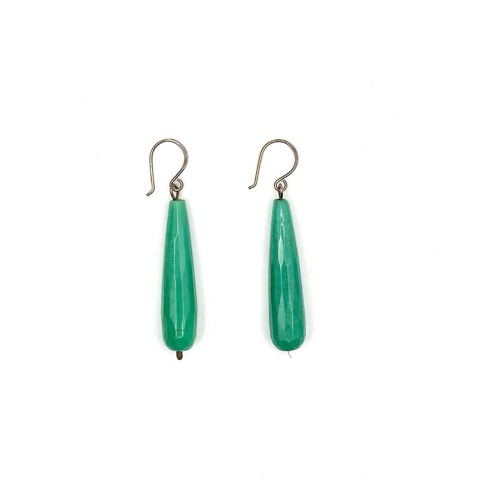Vintage Sterling Silver Gemstone Earrings Long Drop Dangle Aqua Green Art Deco