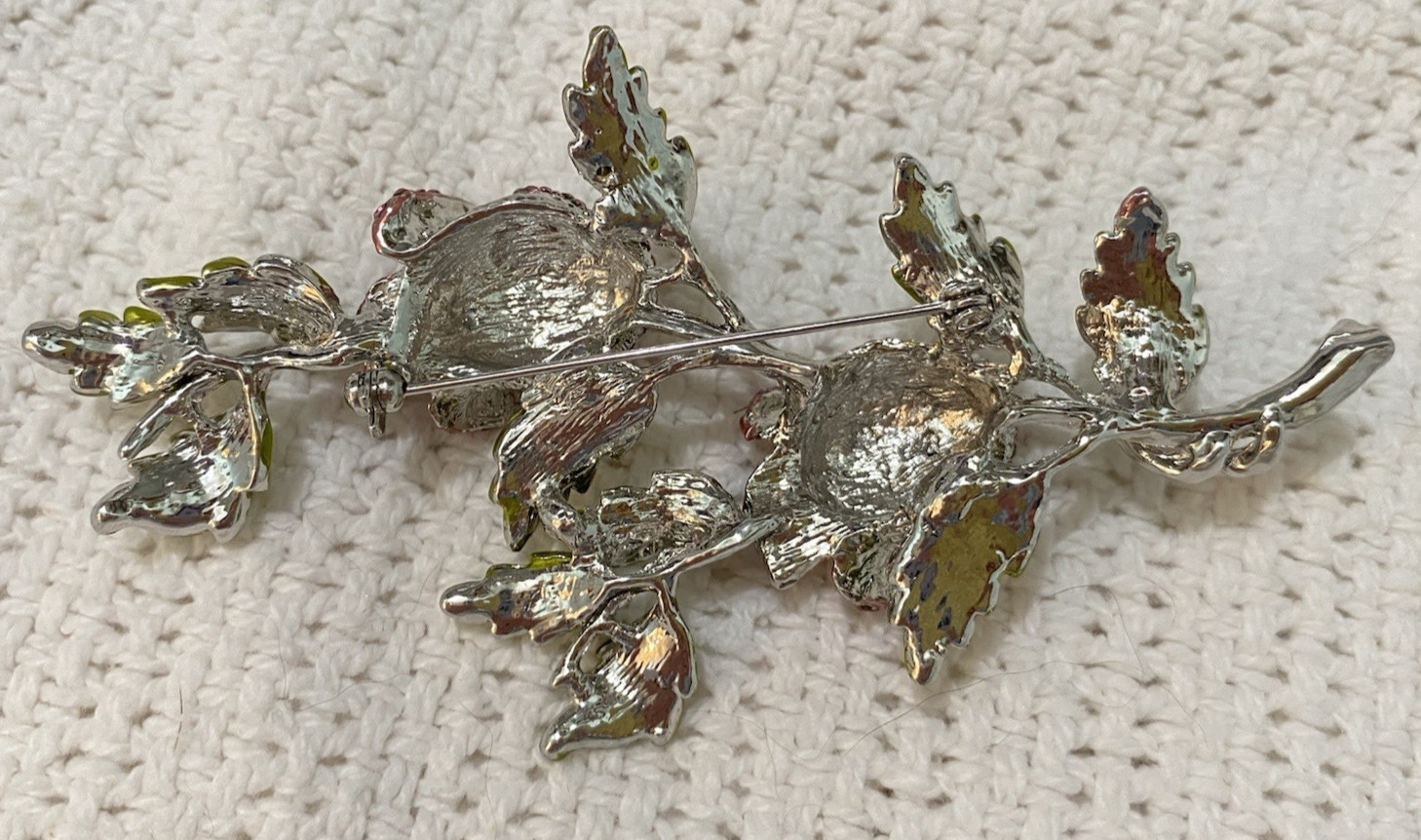 Stunning Large Vintage Pink And Green Sparkling Stones Flower Brooch