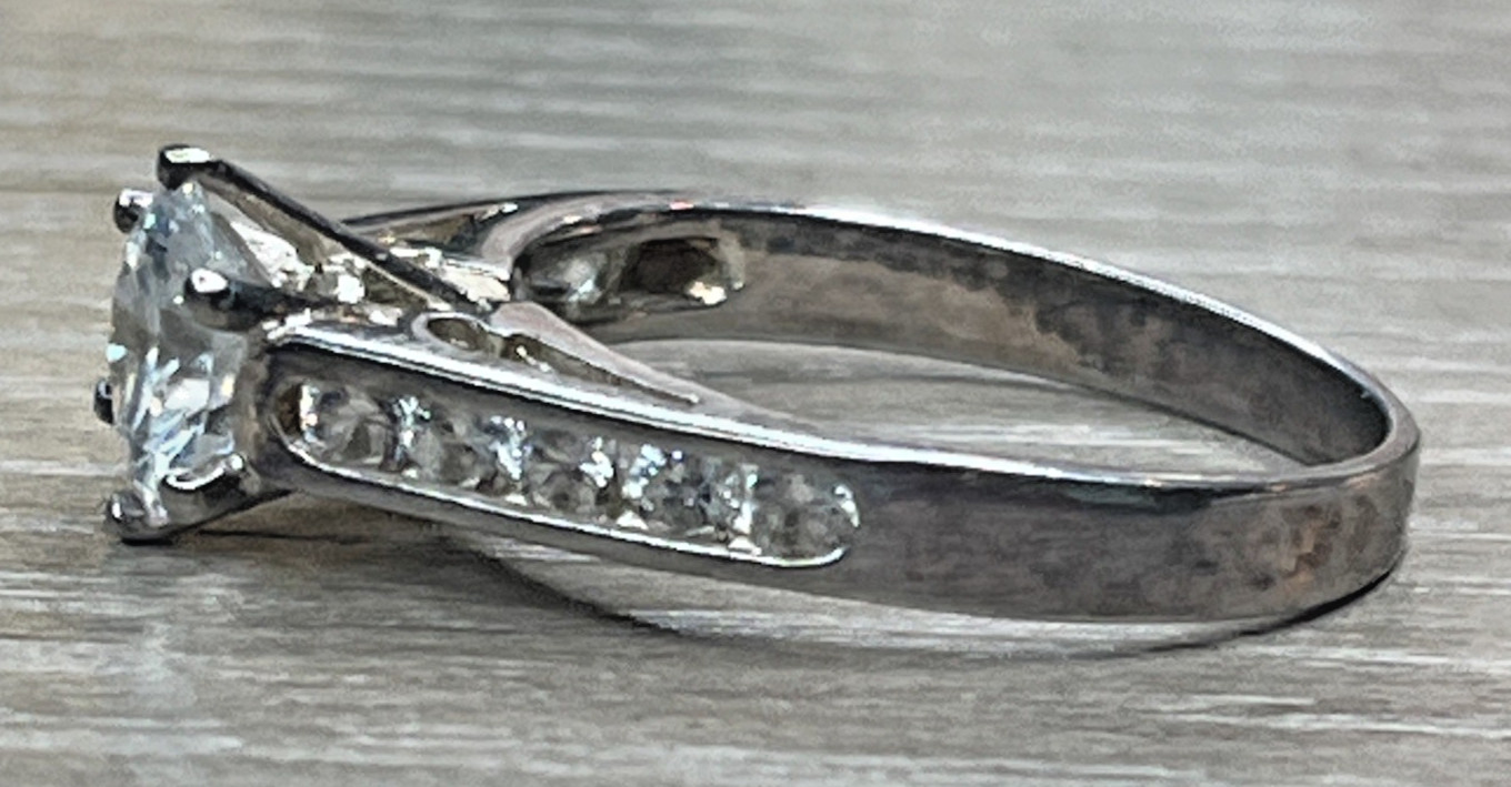 Vintage DBJ Sparkling CZ Solitaire Accents Engagement Ring Silver Tone SZ 8.25