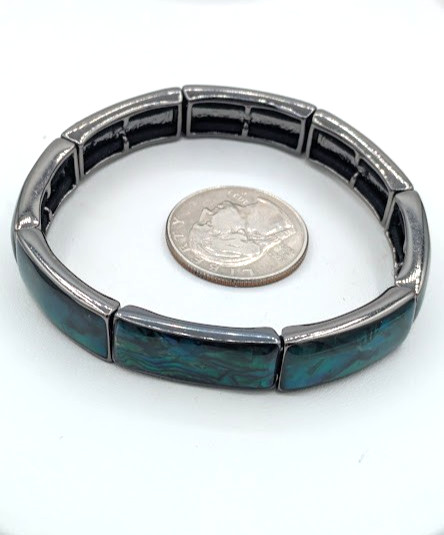 Vintage Stretch Bracelet LIA SOPHIA Abalone Shell Inlay Silver Tone 7″