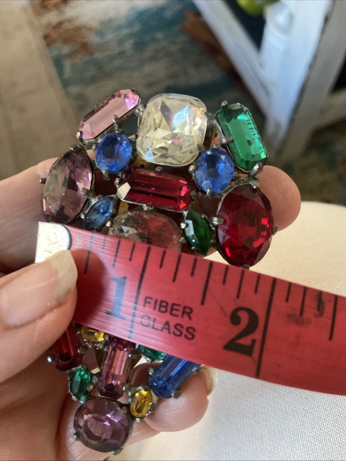 Vtg Eisenberg Fur Coat Dress Clip & Large Faceted Rhinestones