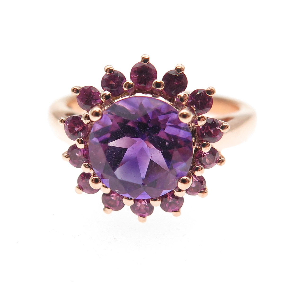 925 Sterling Silver Rose Gold Plated Vintage Real Amethyst Ring Size 6.25