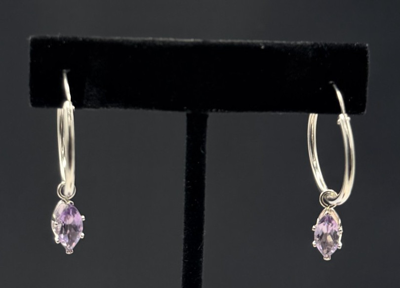 Vintage Amethyst Hoop Earrings Pendant Set Sterling Silver w Kit Heath Chain 5.6