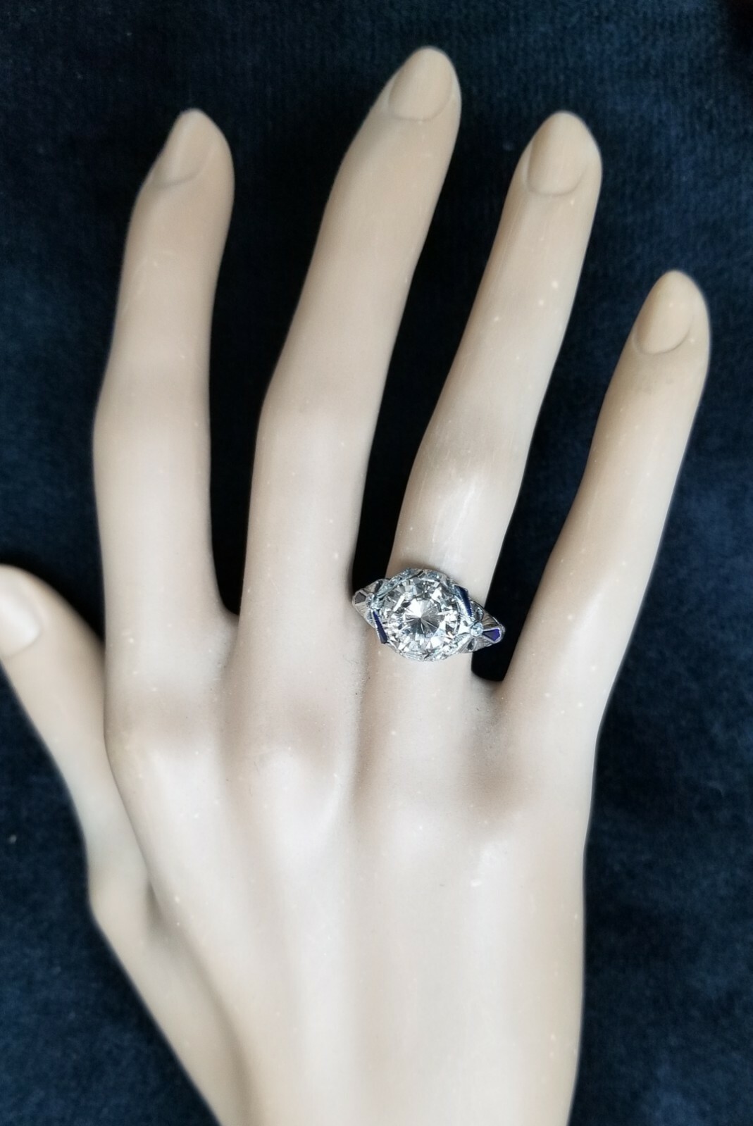 18k White Gold Vintage Filigree Engagement Ring 2.65ct Round Champagne Diamond