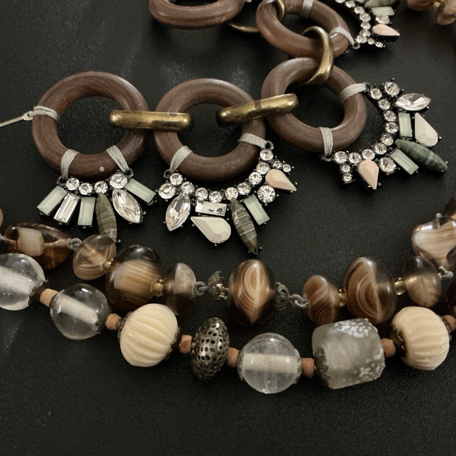 Vtg Bib Necklace Multi Media Eclectic Boho MidCentury Style Maximalist 18”-20” L