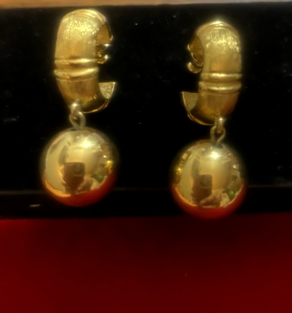 ViTG Hoop W/ Dangle Gold Tone Ball Drop Earrings-Pierced