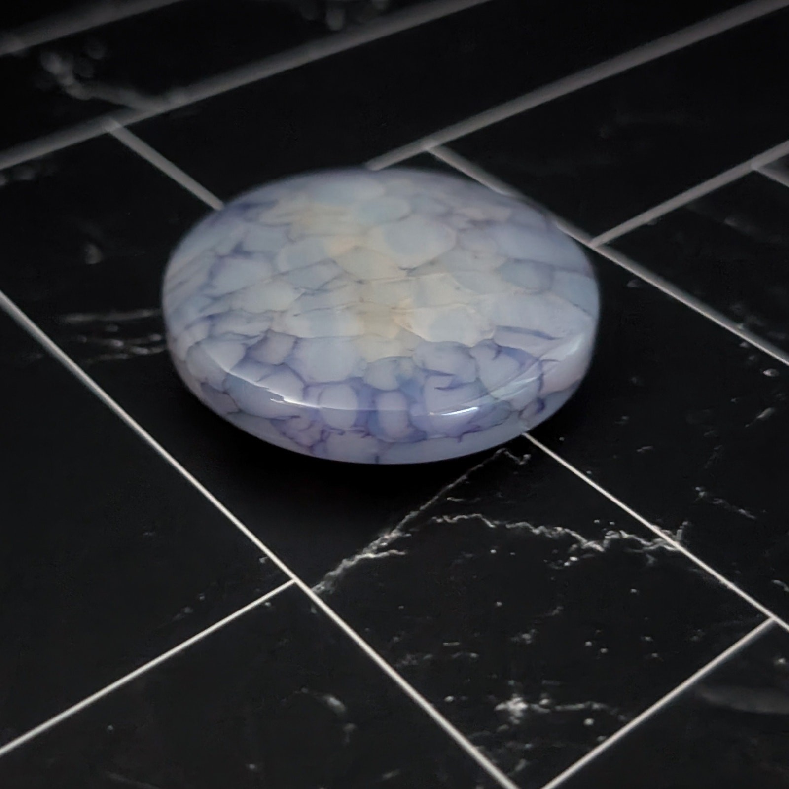 Vintage Pendant/Large Bead Blue Cracked Pattern Circle – No Chain Included