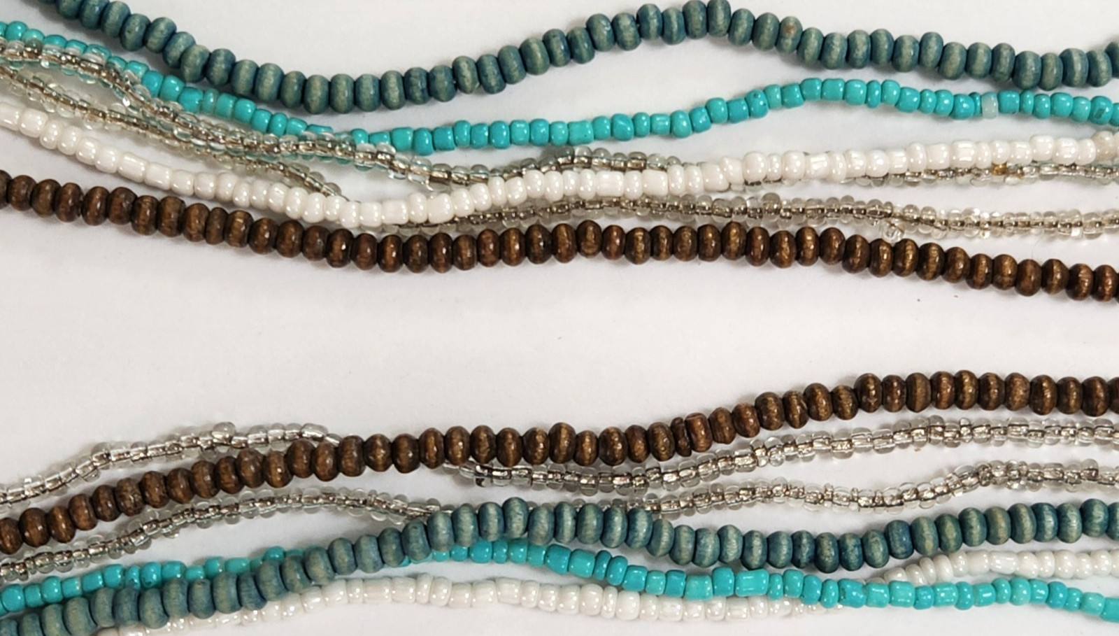 Vtg 6 Strand Seed Bead Necklace Earthtones Wood Glass Boho Native Southwestern