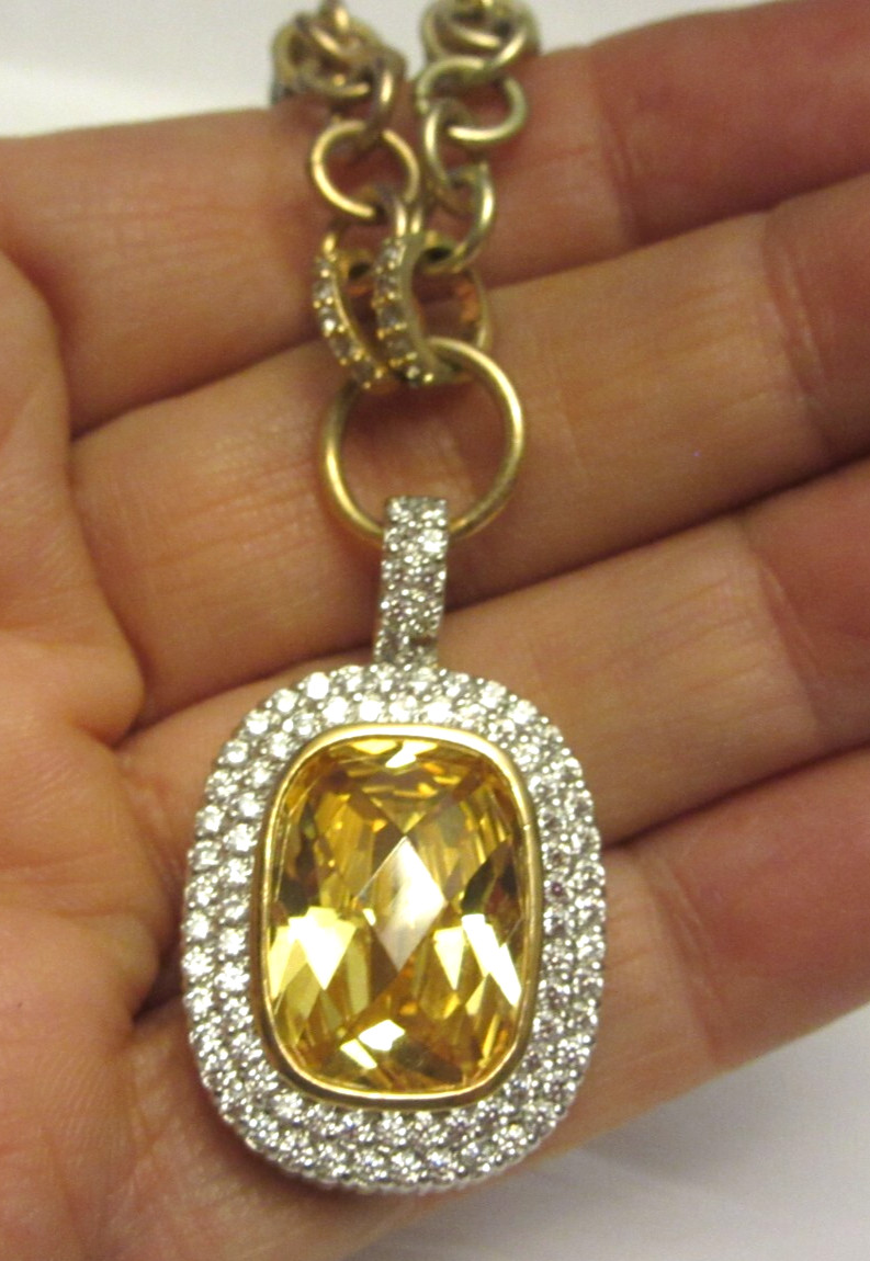 VTG REAL COLLECTIBLES BY ADRIENNE Necklace Yellow Citrine Crystal in Box