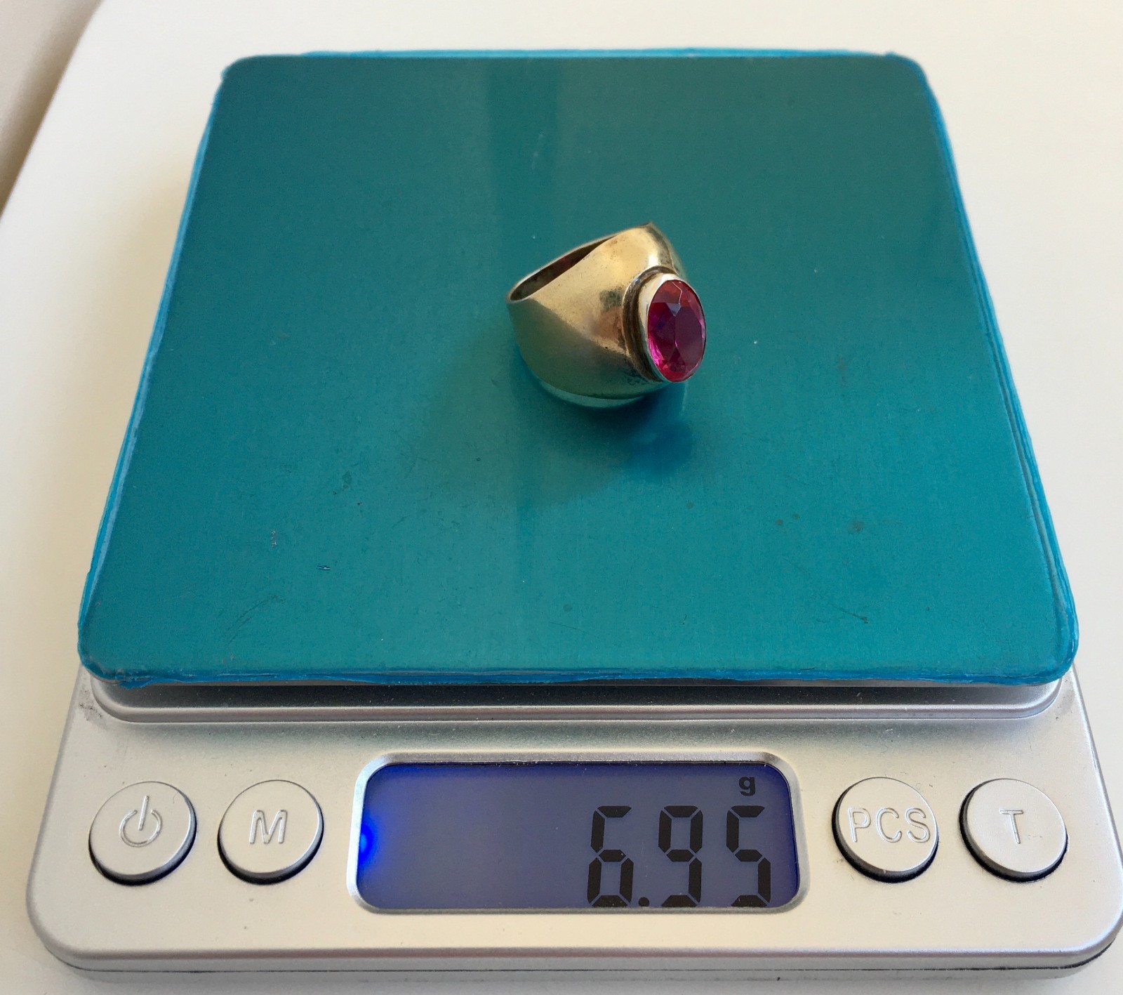Ring № 16 Vintage Soviet Red Ruby Ring Silver Ring 875☆USSR Ring 7 size 6.95 gr