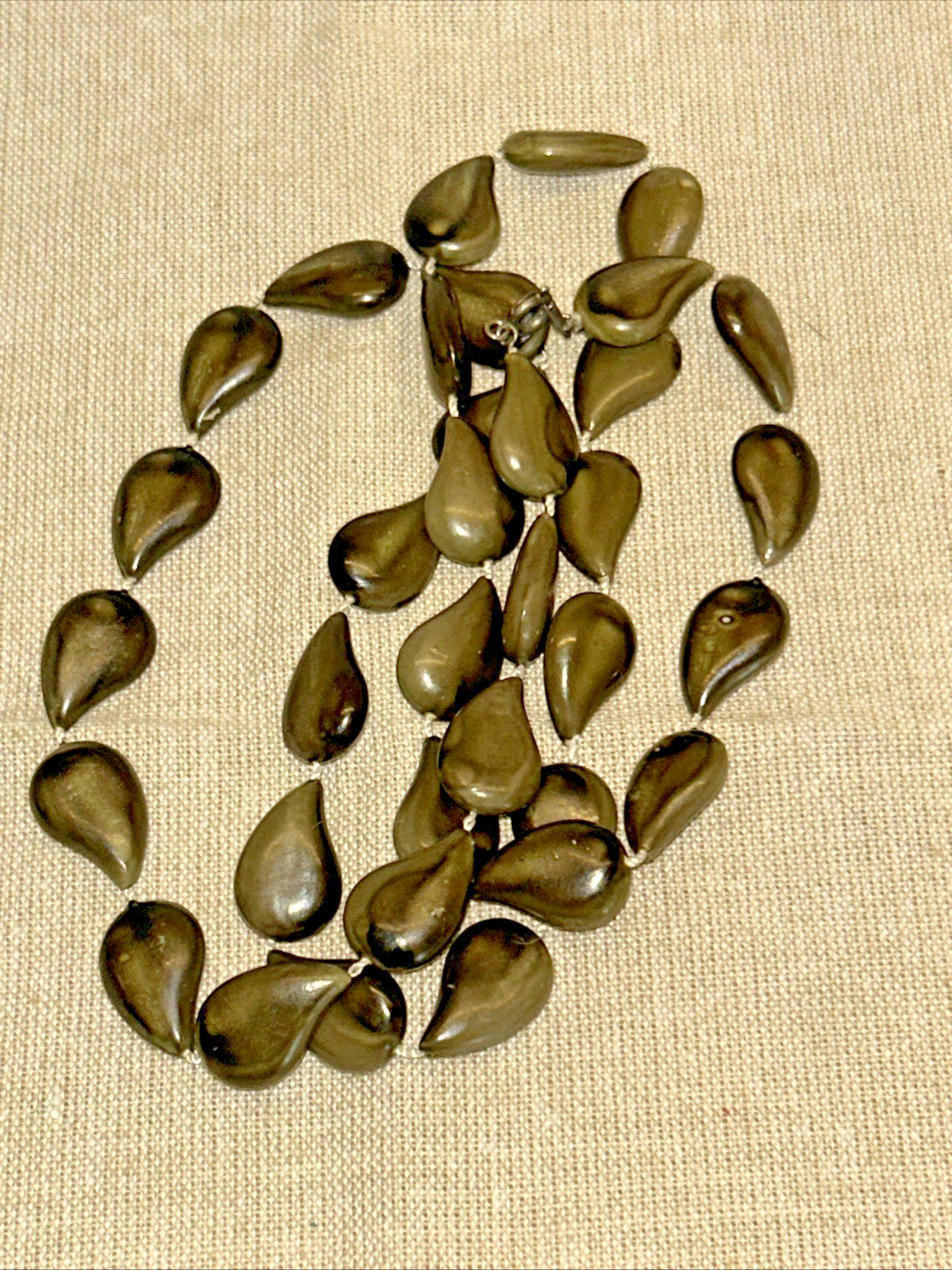 Vintage Faux Stone Teardrop Shaped Bead Necklace Earth Gray Green Black