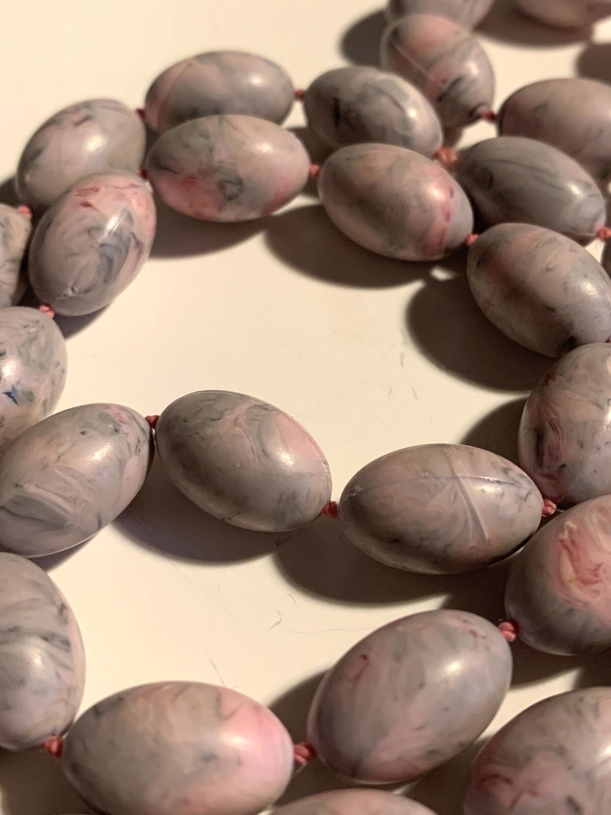 Pink Swirl Faux Marble Bead Necklace Vintage 30″ Retro