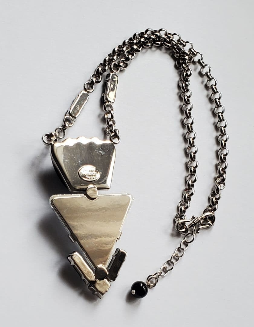 Philippe Ferrandis Necklace Pendant Art Deco Triangle Clear Black H-45cm