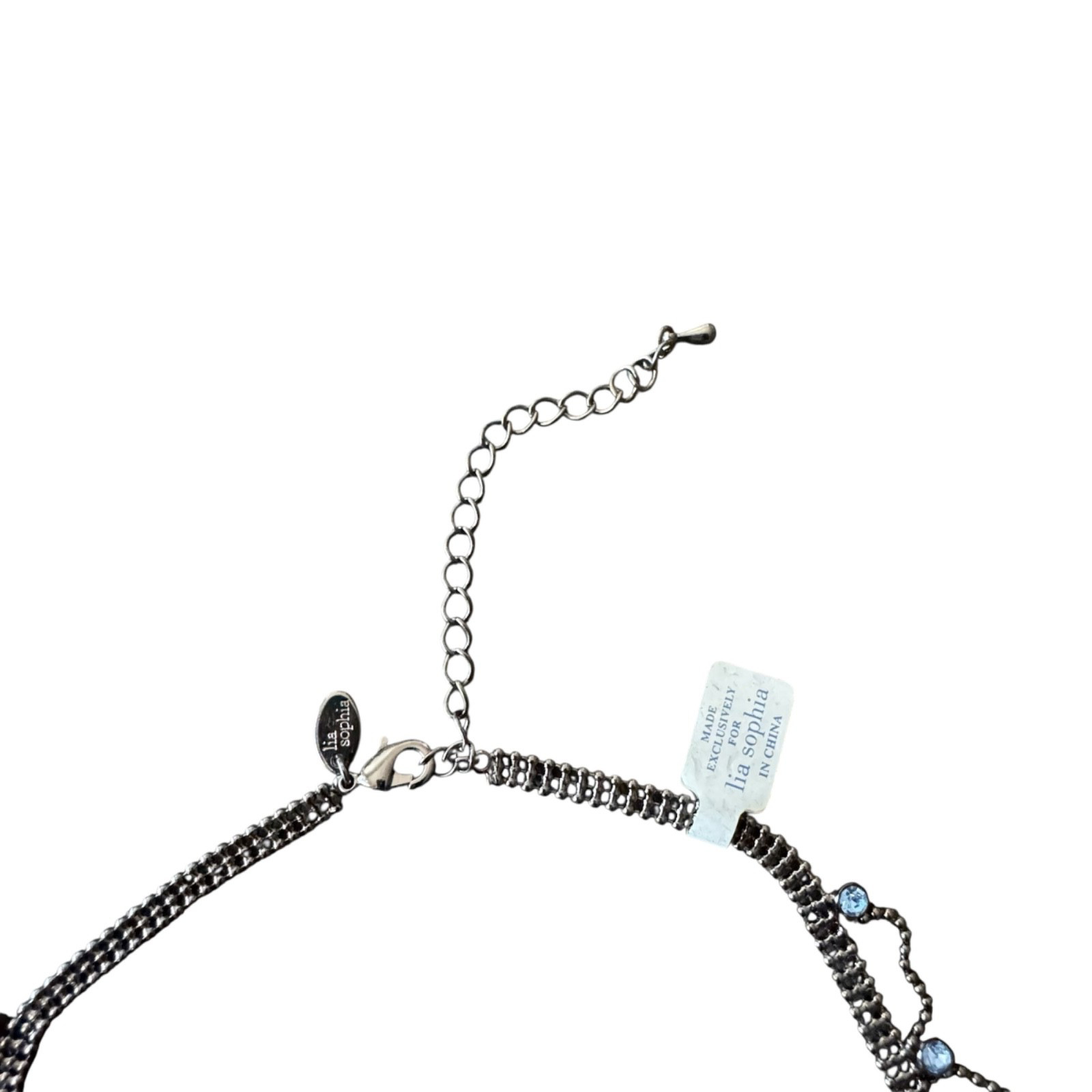 Y2K Lia Sophia Blue Rhinestone Lace Bib Choker Necklace Coquette Bead Fringe
