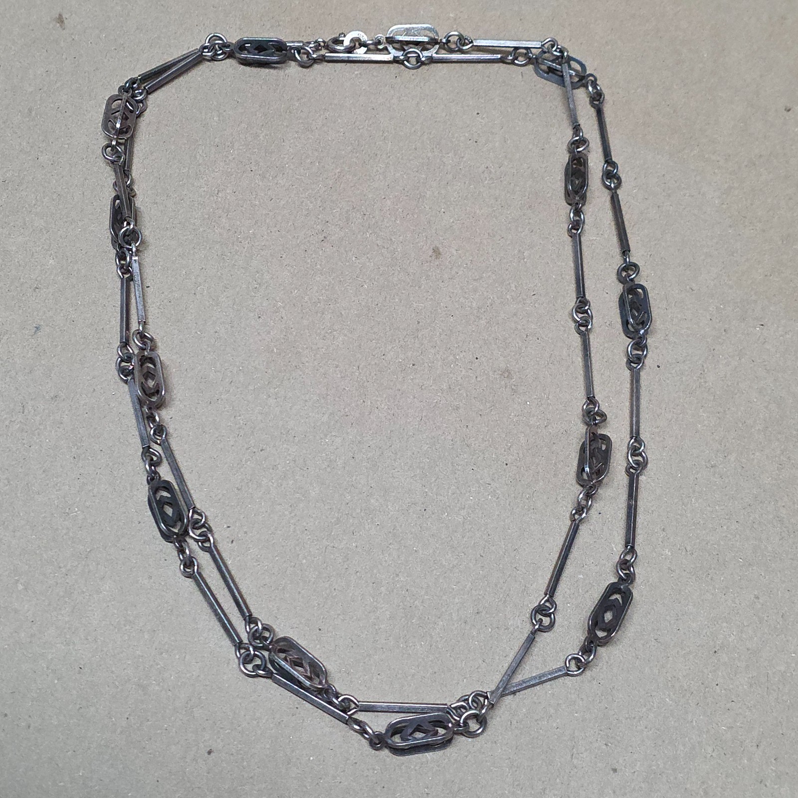 Vintage Italian Silver 46” Long Modern Chain Necklace 835 Vicenza Station Link