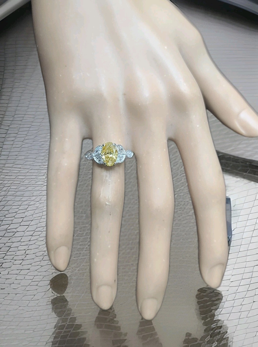 Vintage Platinum Engagement Ring 1.52CT.Natural Yellow Diamond Oval Shape