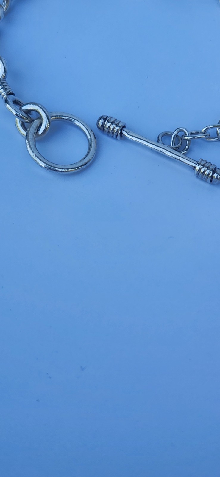 Vintage Sterling Silver twisted Cable Link Bracelet Toggle T-Bar Clasp 8″