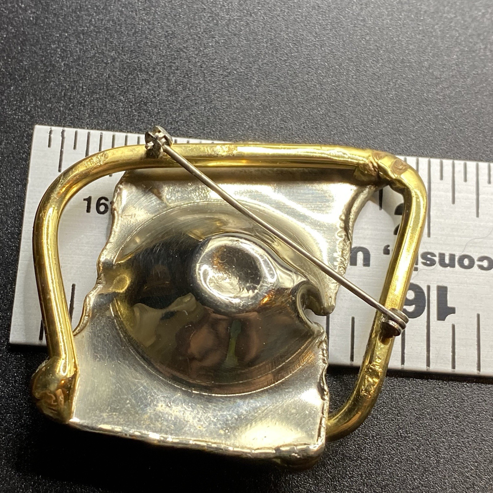 Vintage Brutalist Agate Brooch Abstract Two Toned