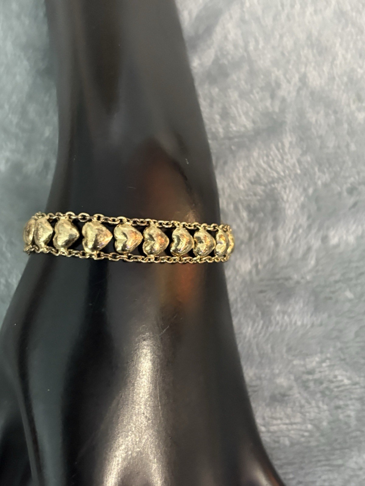vintage sterling silver Puff Heart bracelet 925 vermeil Artisan Heart Hang Tag