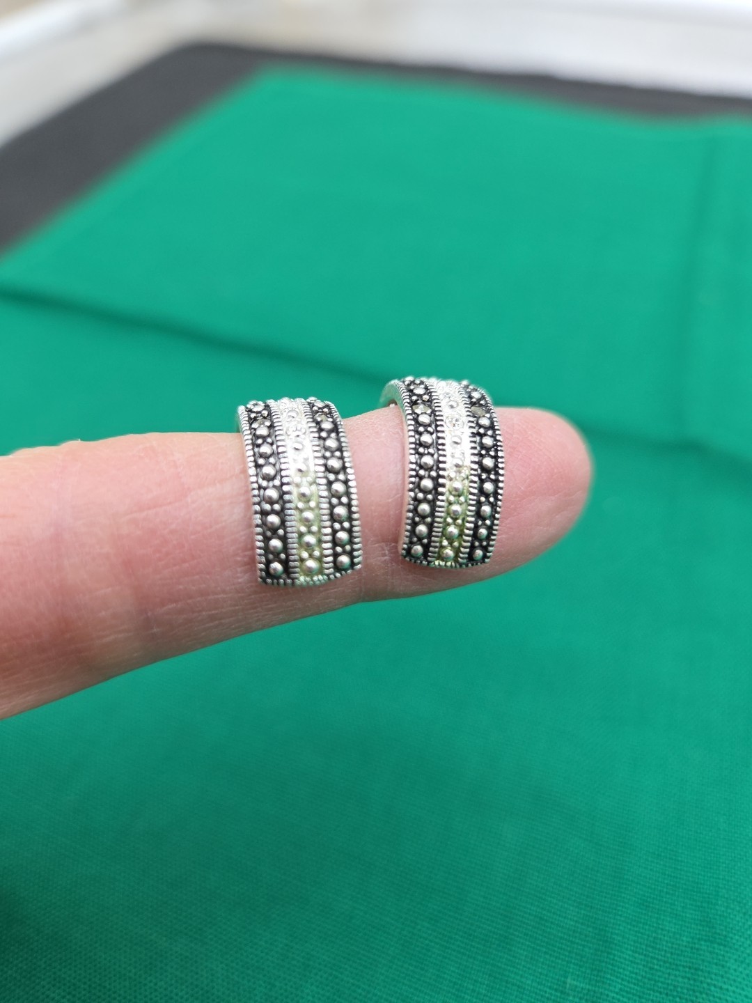 Vintage CW Earrings – Silver, Marcasite & Black