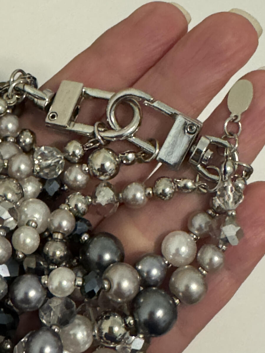 Vintage Signed Cookie Lee Glass Bead Faux Pearl Multi Strand Necklace