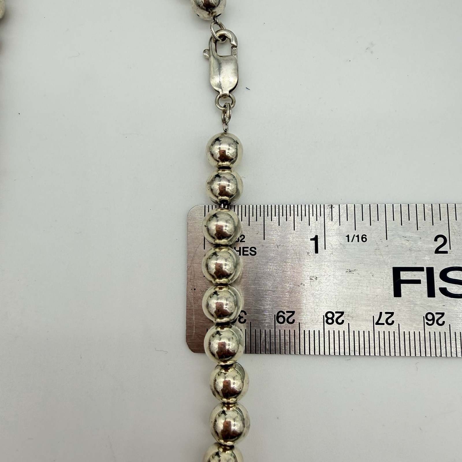 Vintage Sterling Silver Ball Bead Necklace 8.2mm Hallow Beads 17.5 “ 26.6 Gr