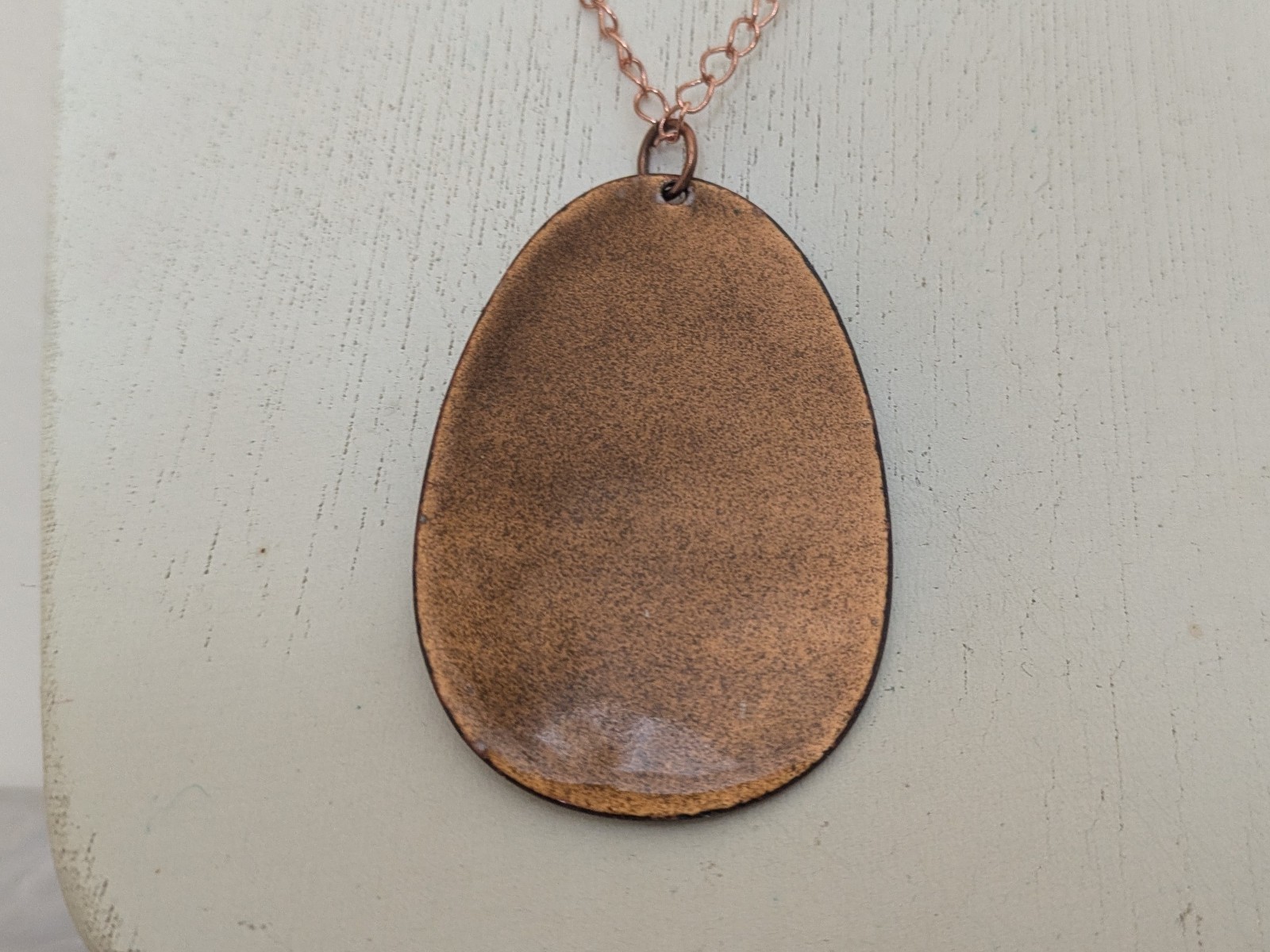 Vintage Enamel on Copper Turquoise Pendant Necklace, Mid Century Modern, 2.5″
