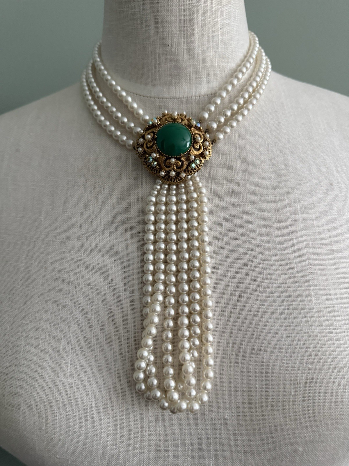 Florenza Royal Convertible Pearl Strands Statement Necklace & Clip Earrings