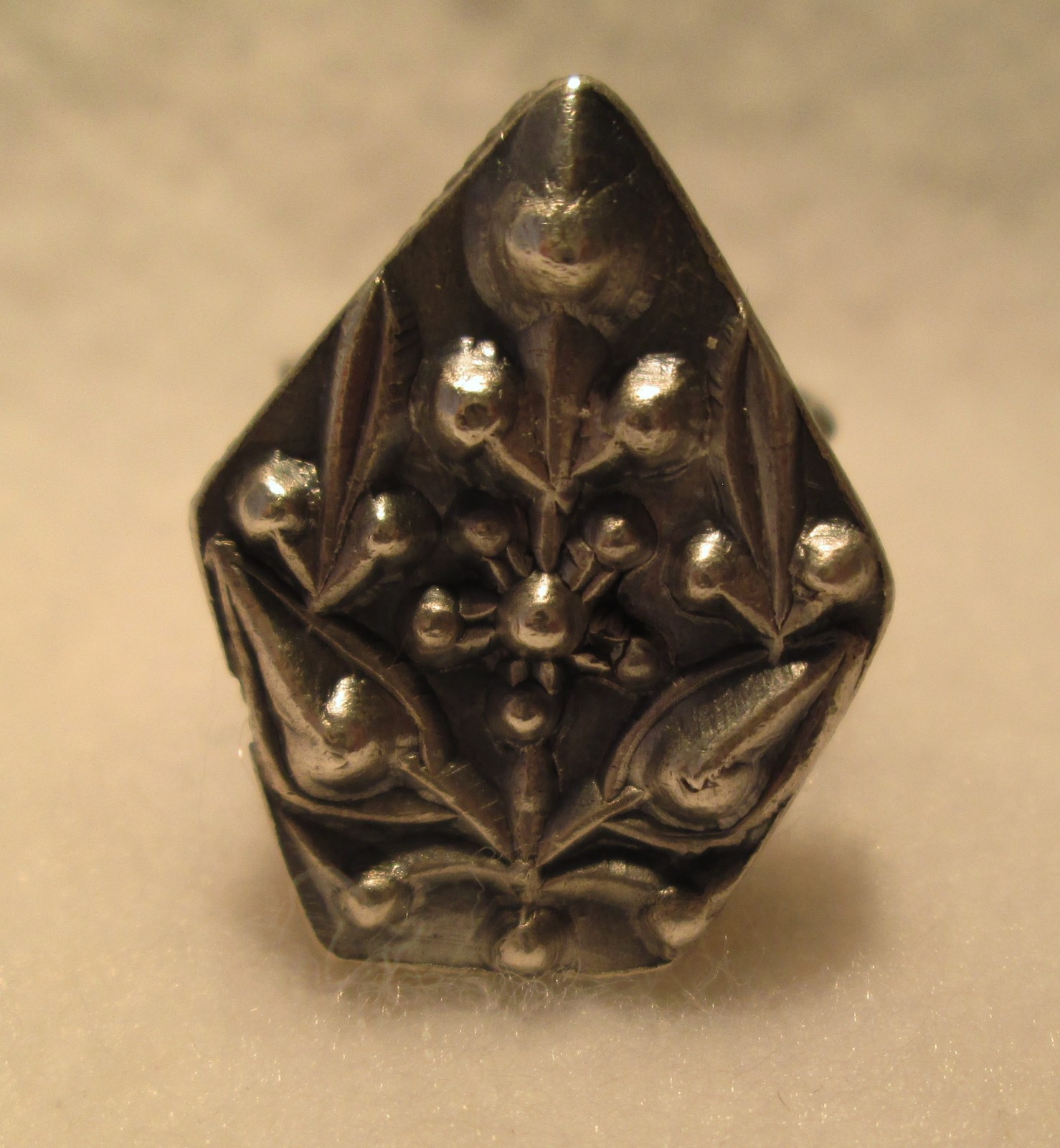 Unusual Middle Eastern Detailed Silver Lozenge Relief Ring