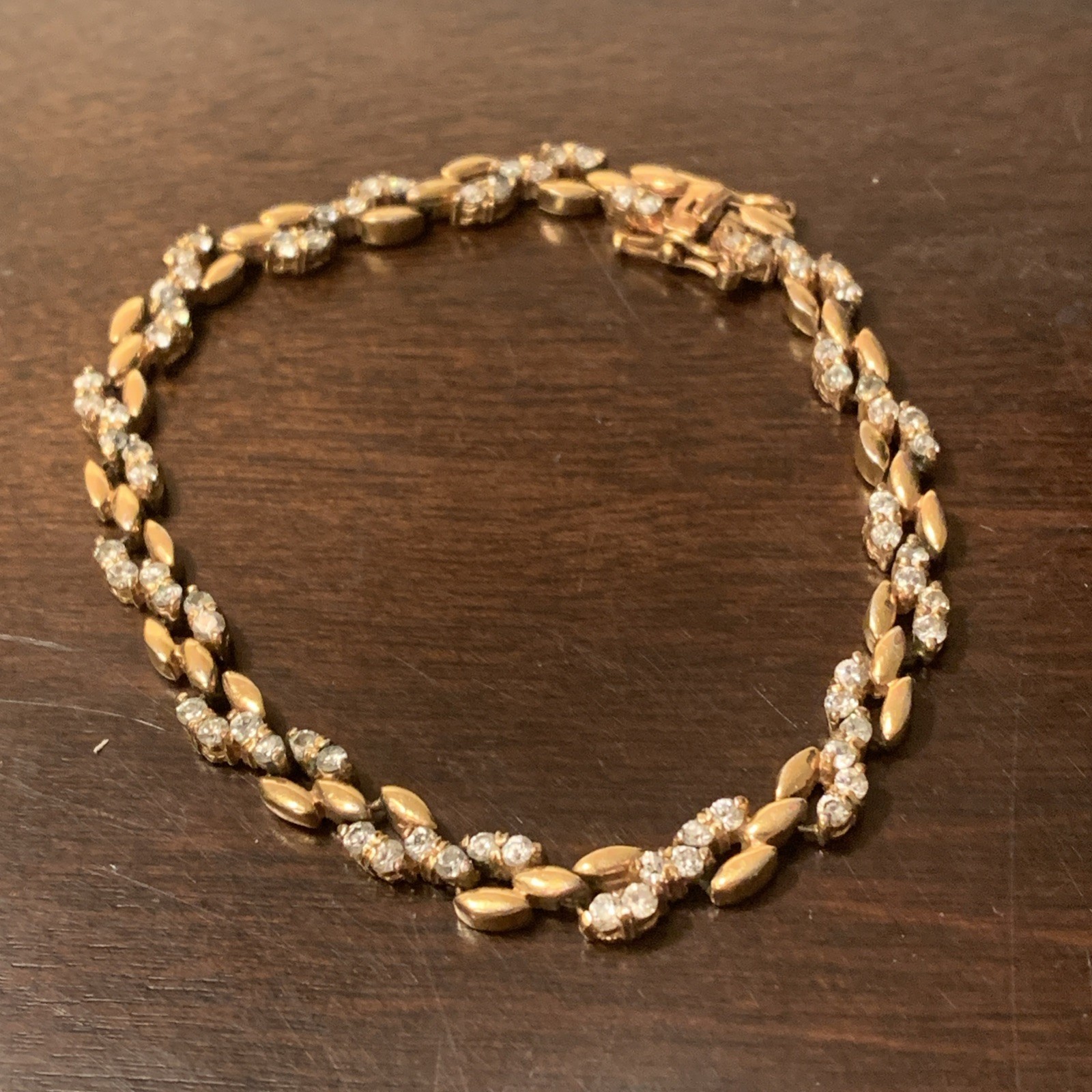 Vtg. Yellow Goldtone & Rhinestone 7 1/2 Inch Tennis Bracelet – no Marks