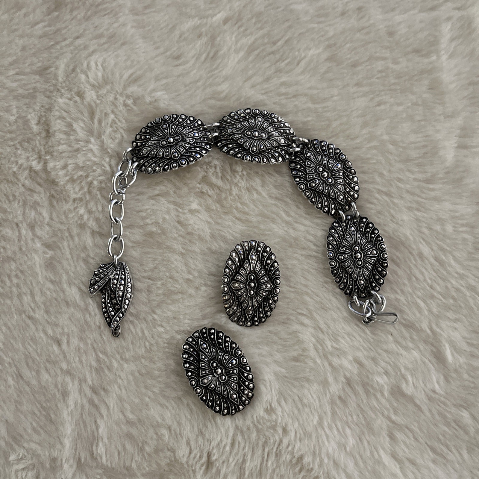 Vintage marcasite earrings and Bracelet Lightweight Made In Germany Lovely