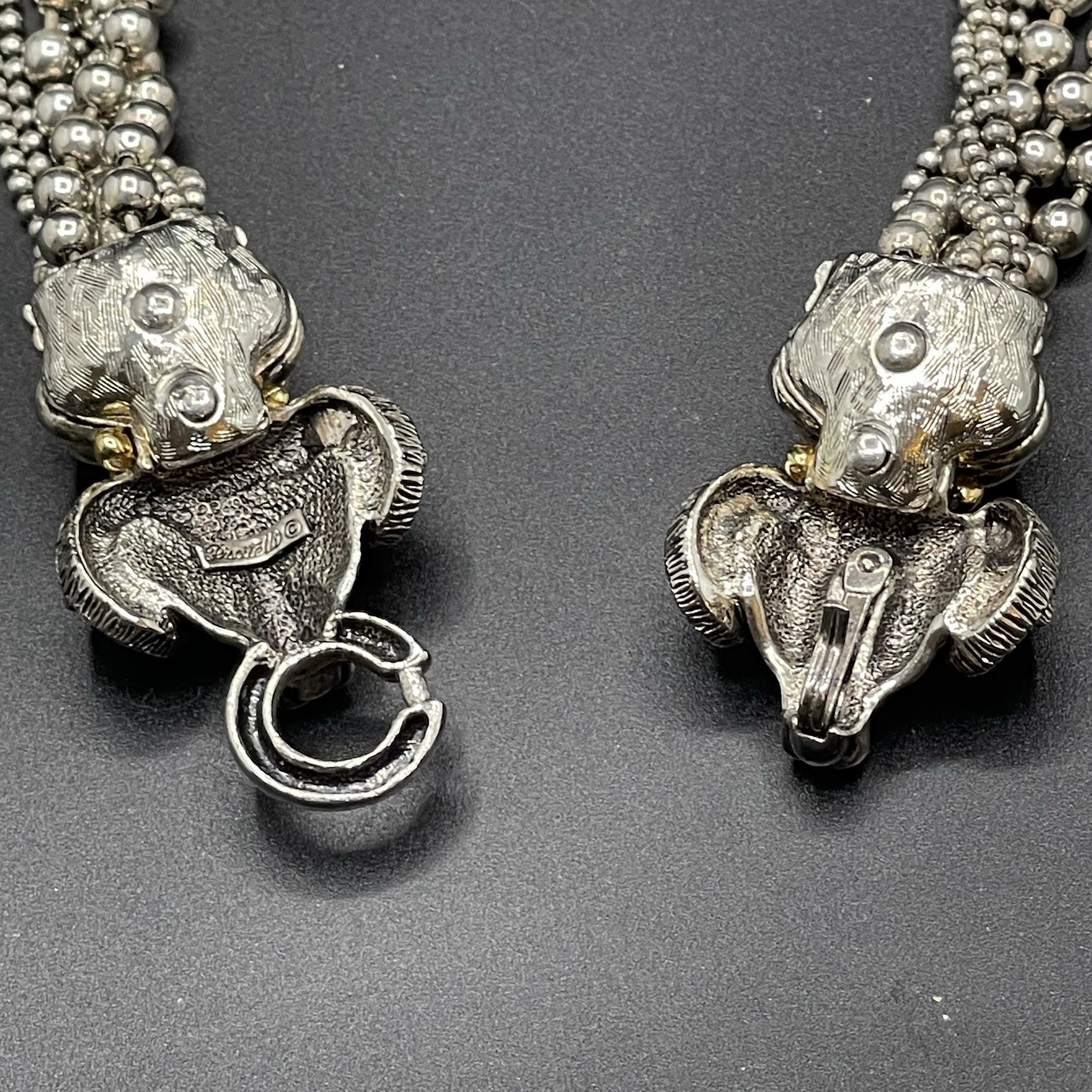 VTG Signed PISCITELLI 7 Strands Silver & Gold Tone Rams Head Statement Necklace