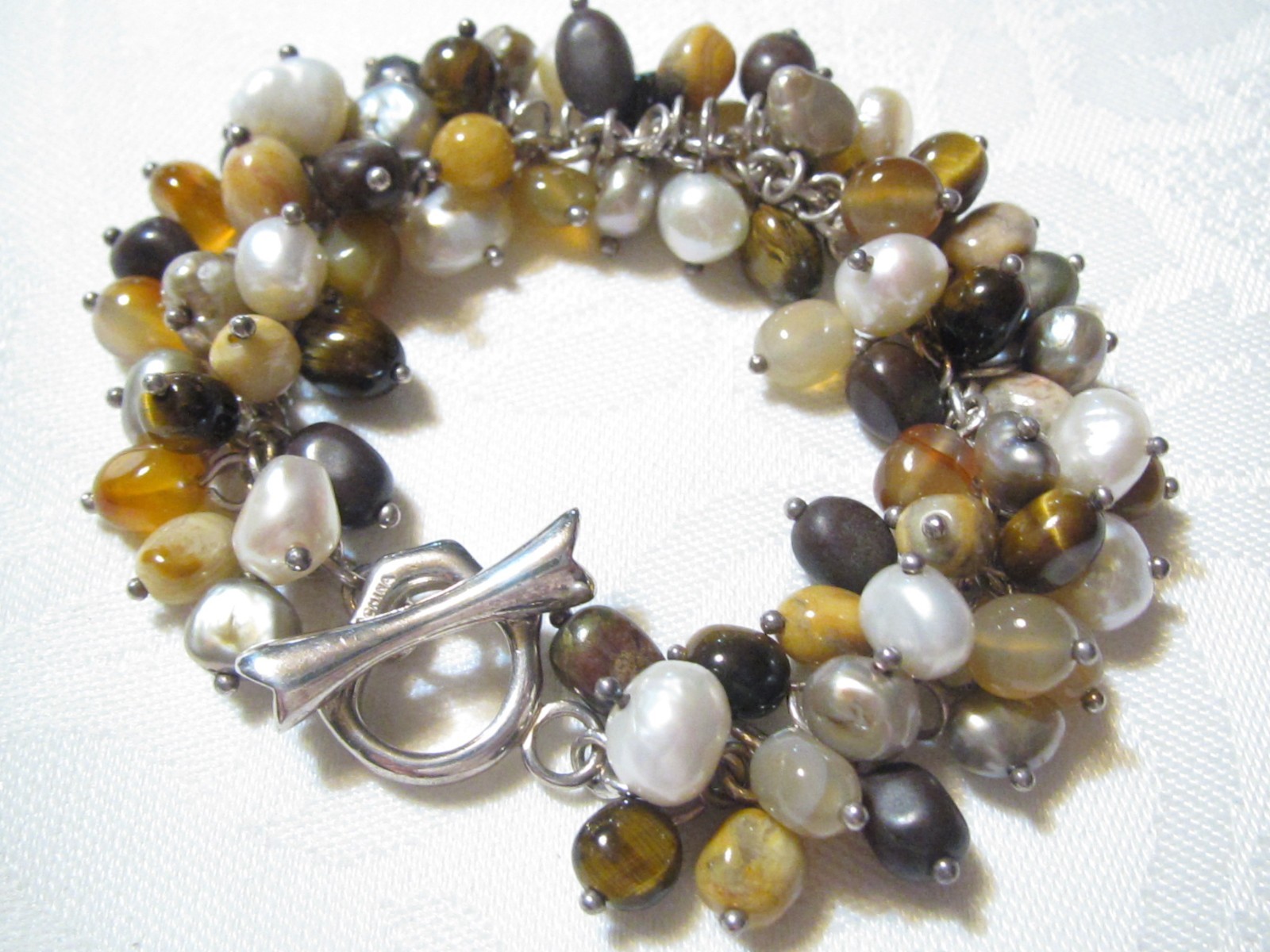 VINTAGE WHITNEY KELLY STERLING SILVER GEMSTONES & PEARLS TOGGLE BRACELET-65 GR.