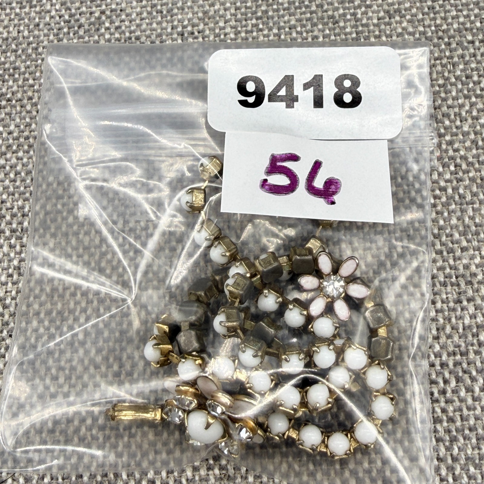 Vintage Collar Necklace Milk Glass Beaded Flower Pendants 16 Inches