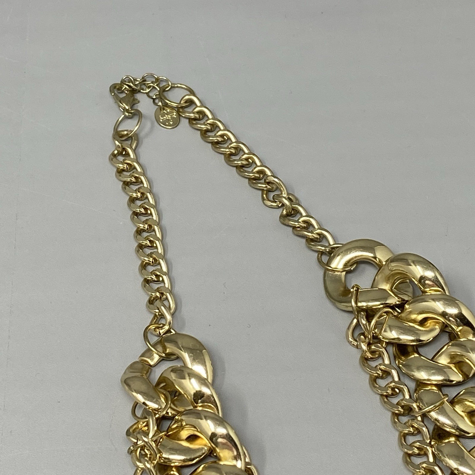 Designer Gold Tone Bib Chain Necklace Lightweight Curb Link Statement Collar 17″