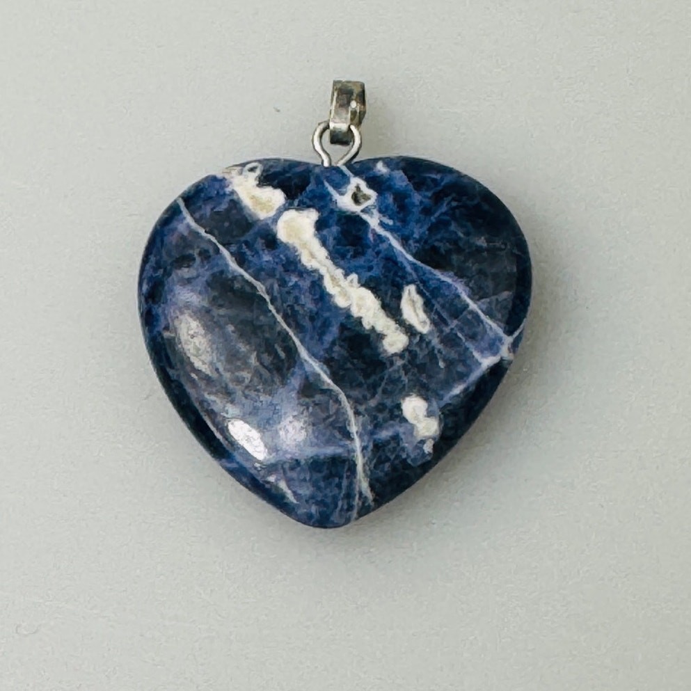Vintage Blue and White Sodalite Stone Heart Shaped Pendant