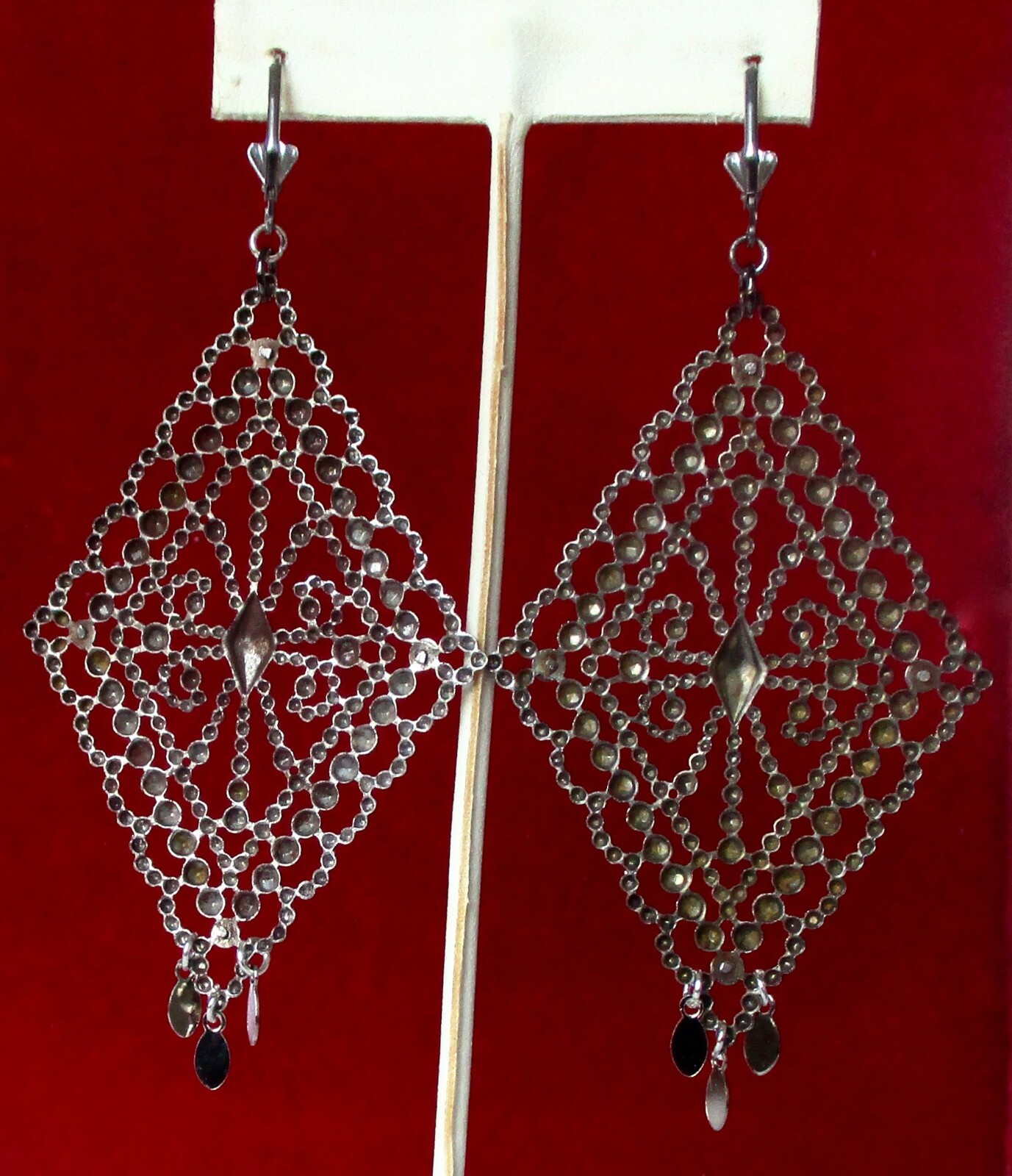 Pair of Antique Large Stamped Cut Steel Earrings