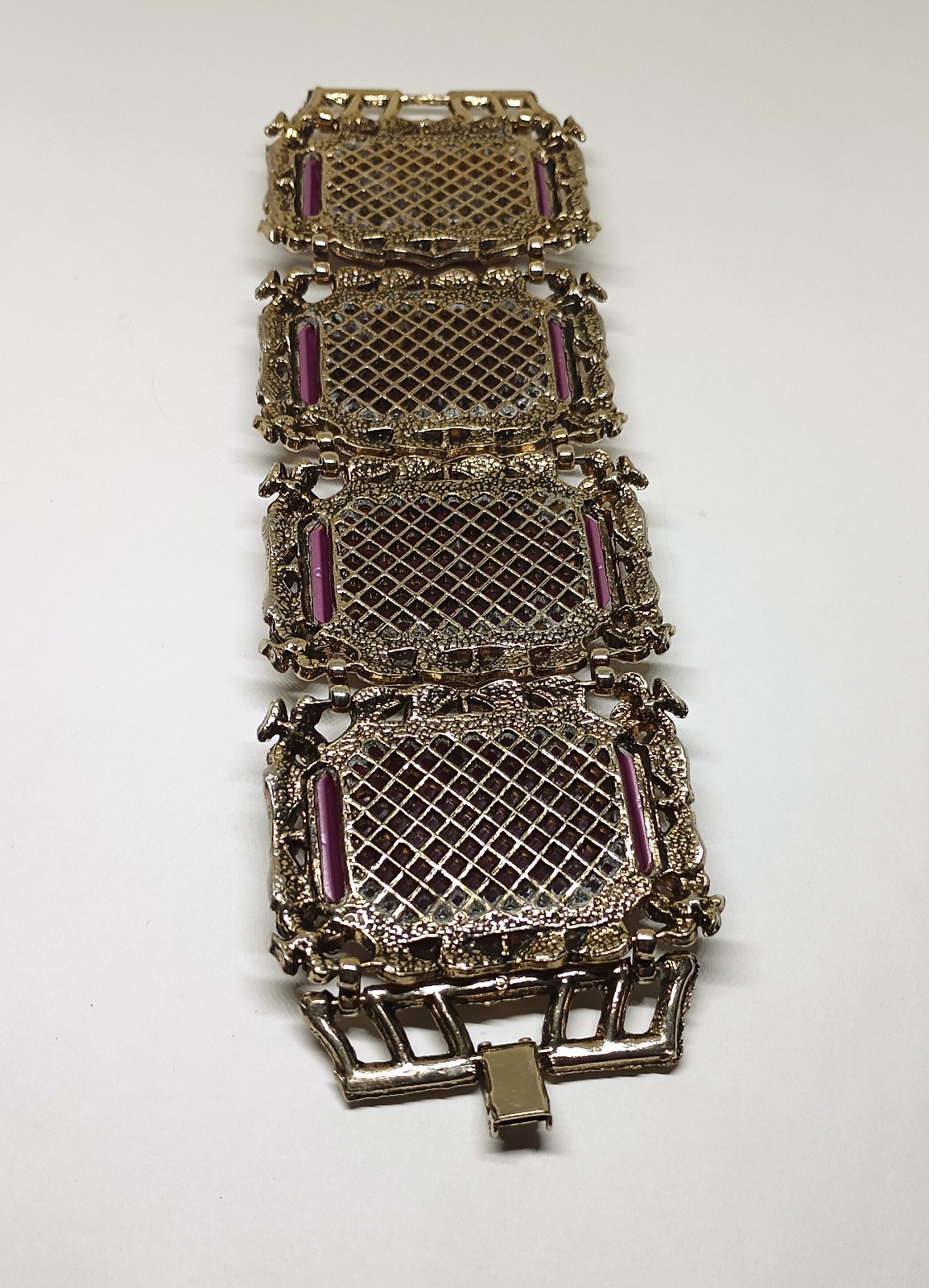 Vintage Purple Thermoset Lucite Chunky Wide Link Bangle Bracelet Earring Set