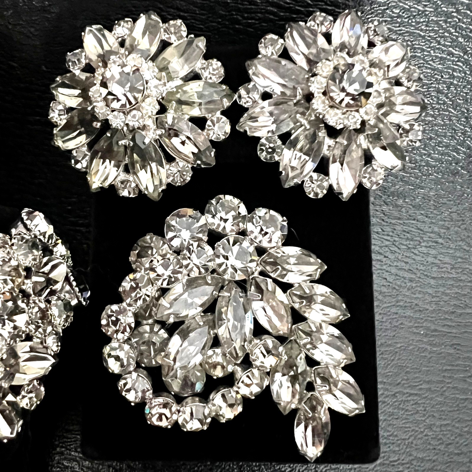 Vintage La Roco Art Deco Clear Crystal Rhinestone Bracelet Earrings Bracelet Set