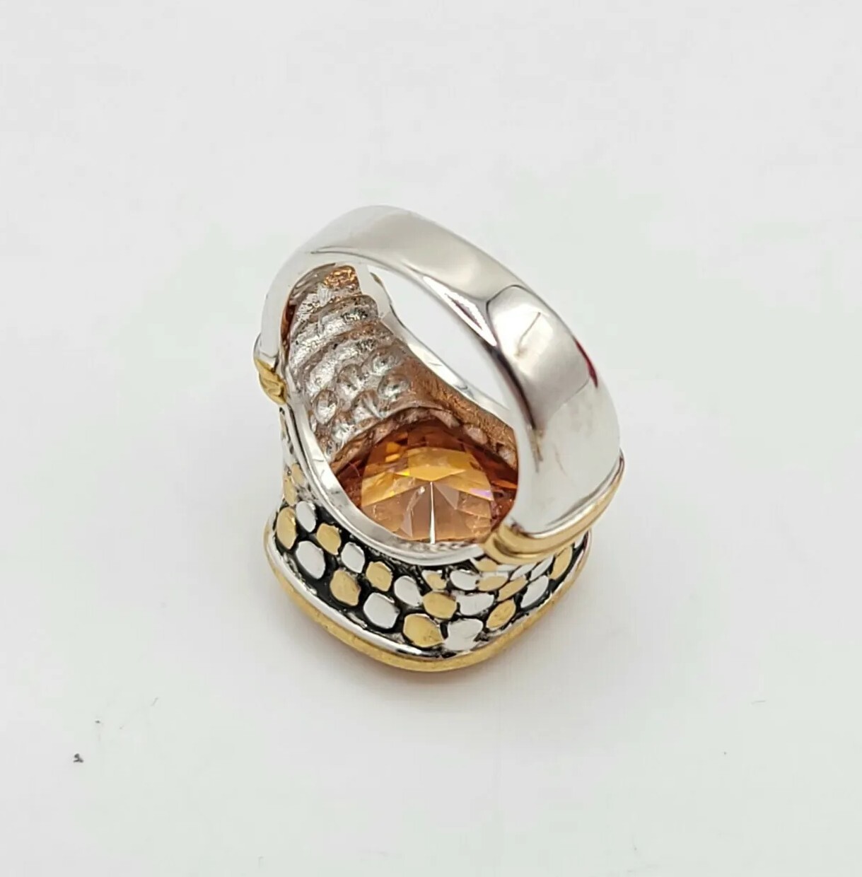 Vtg Sz 7 Ring Lg Citrine Topaz Cubic Zirconia Roman Brutalist Theme Jewelry Dot
