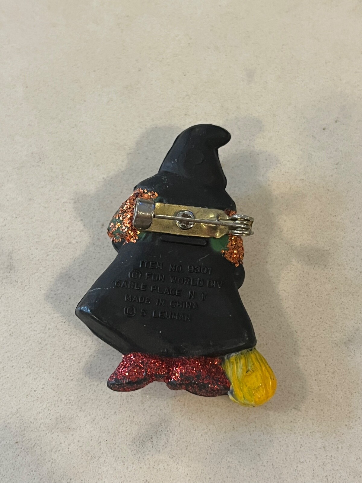Vintage Witch Lapel Pin/Brooch Fun World Division 1980s 2″ Glitter Little Girl