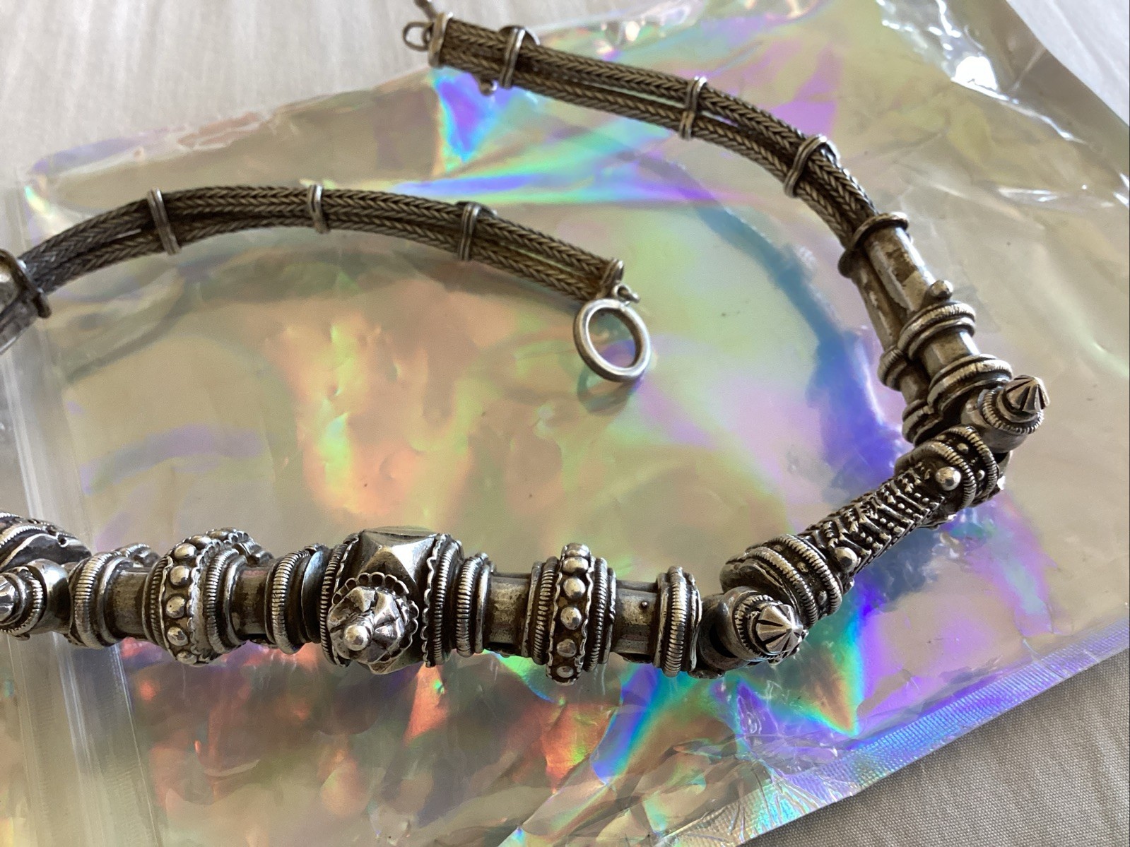 Vintage Heavy Silver Detailed Asian Indian Necklace Toggle Closure 186 Grams