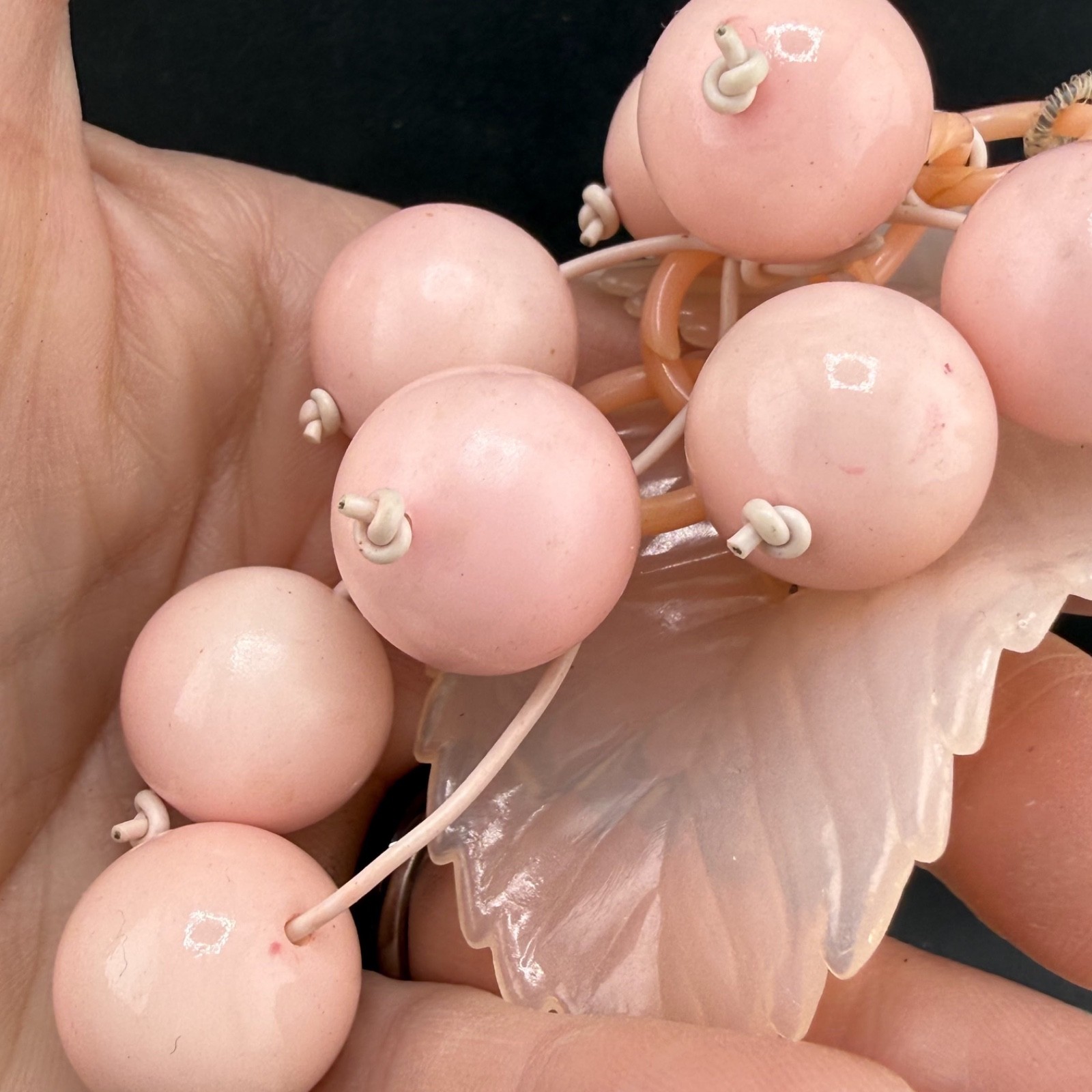Vintage Grape Cluster Brooch Lucite Acrylic Pink