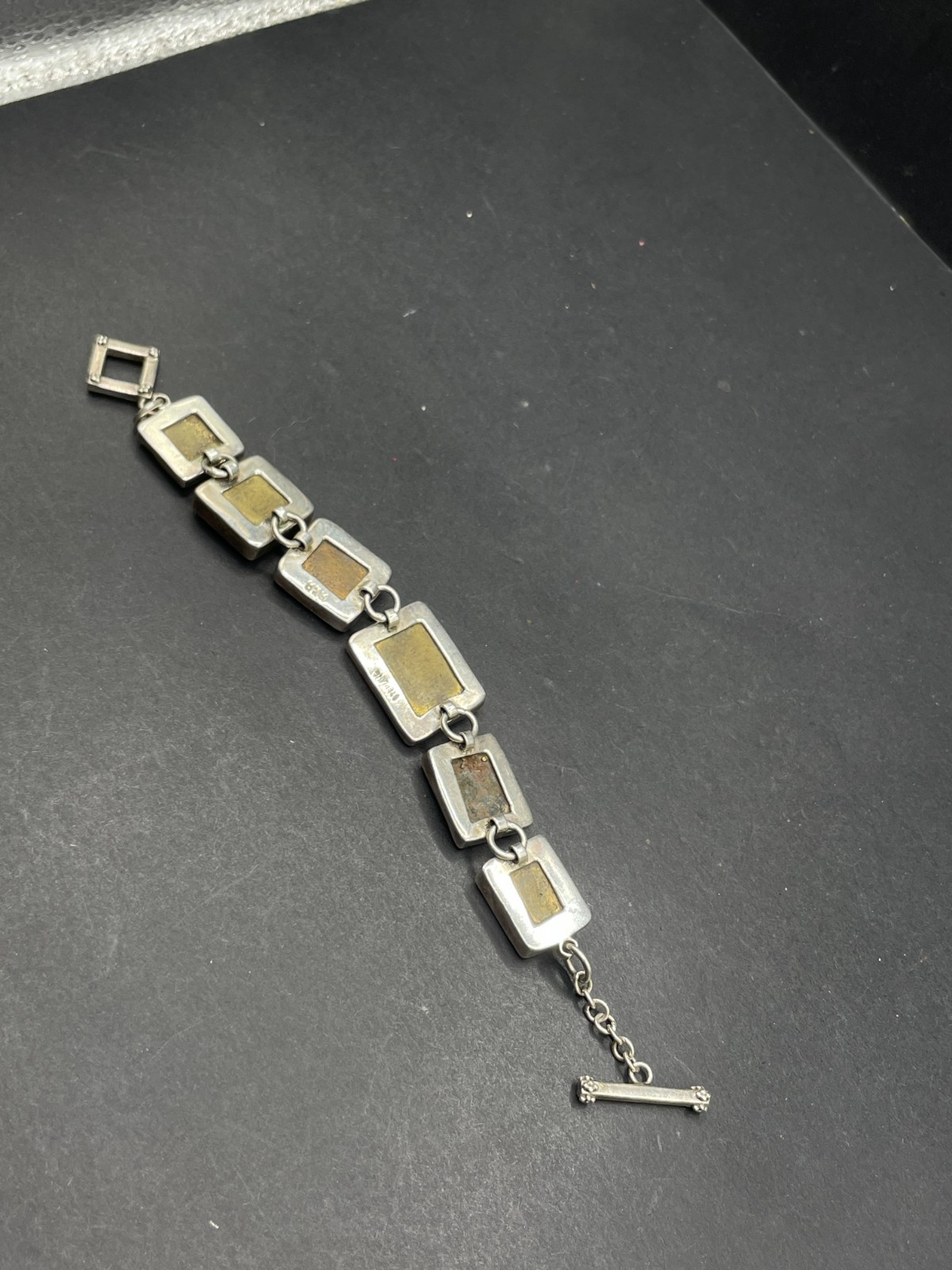 Vintage Amy Kahn Russell AKR Sterling Silver Brass Toggle Bracelet