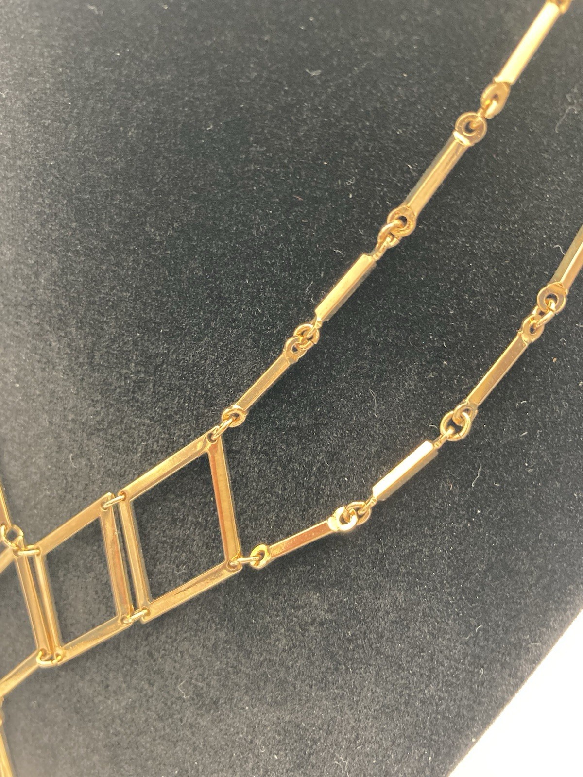 Vintage Sarah Coventry Geometric Gold-Tone Necklace 17.75” Long Fish Hook Clasp
