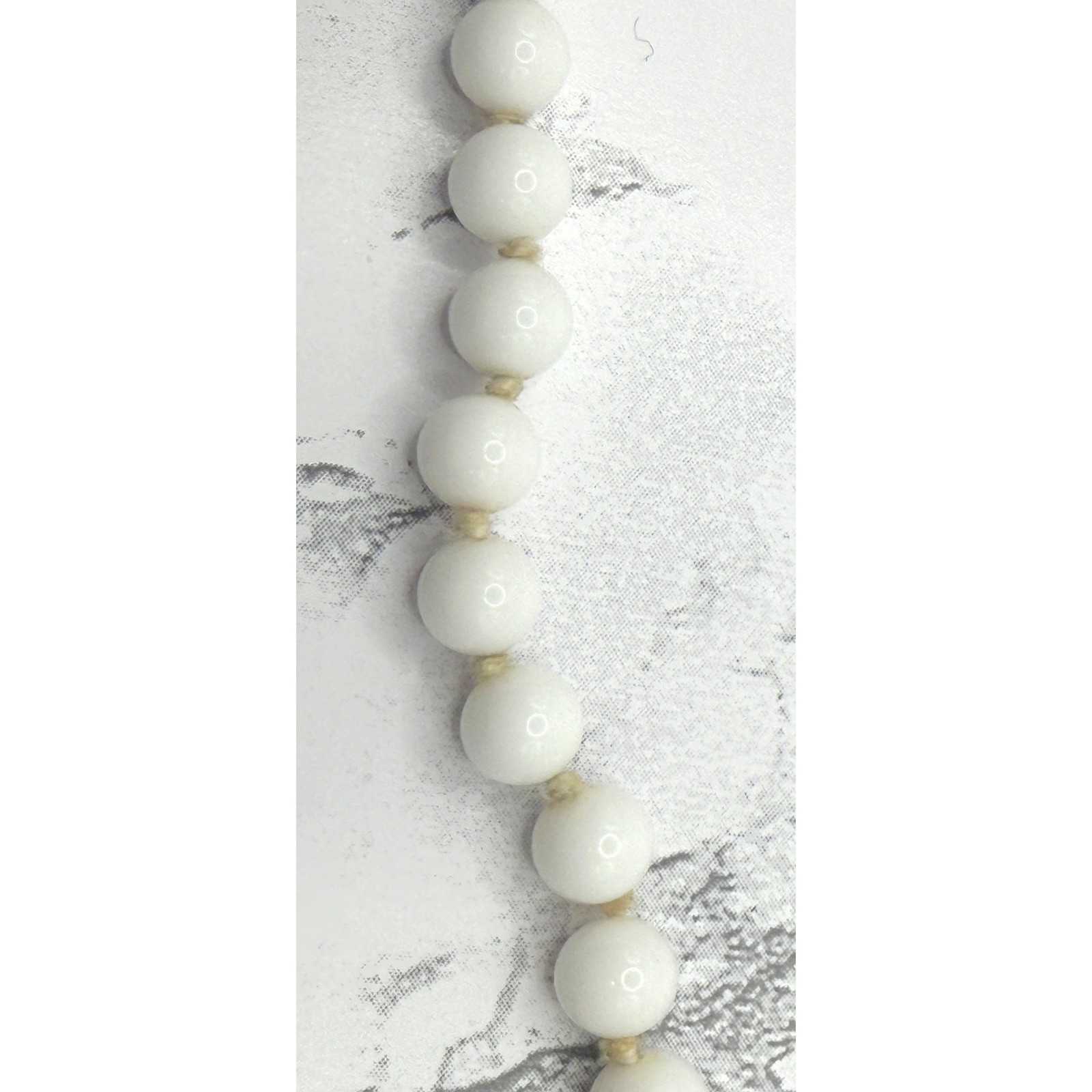 Monet White Glass Bead Necklace 18″ Hand Knotted 5.3mm Signed