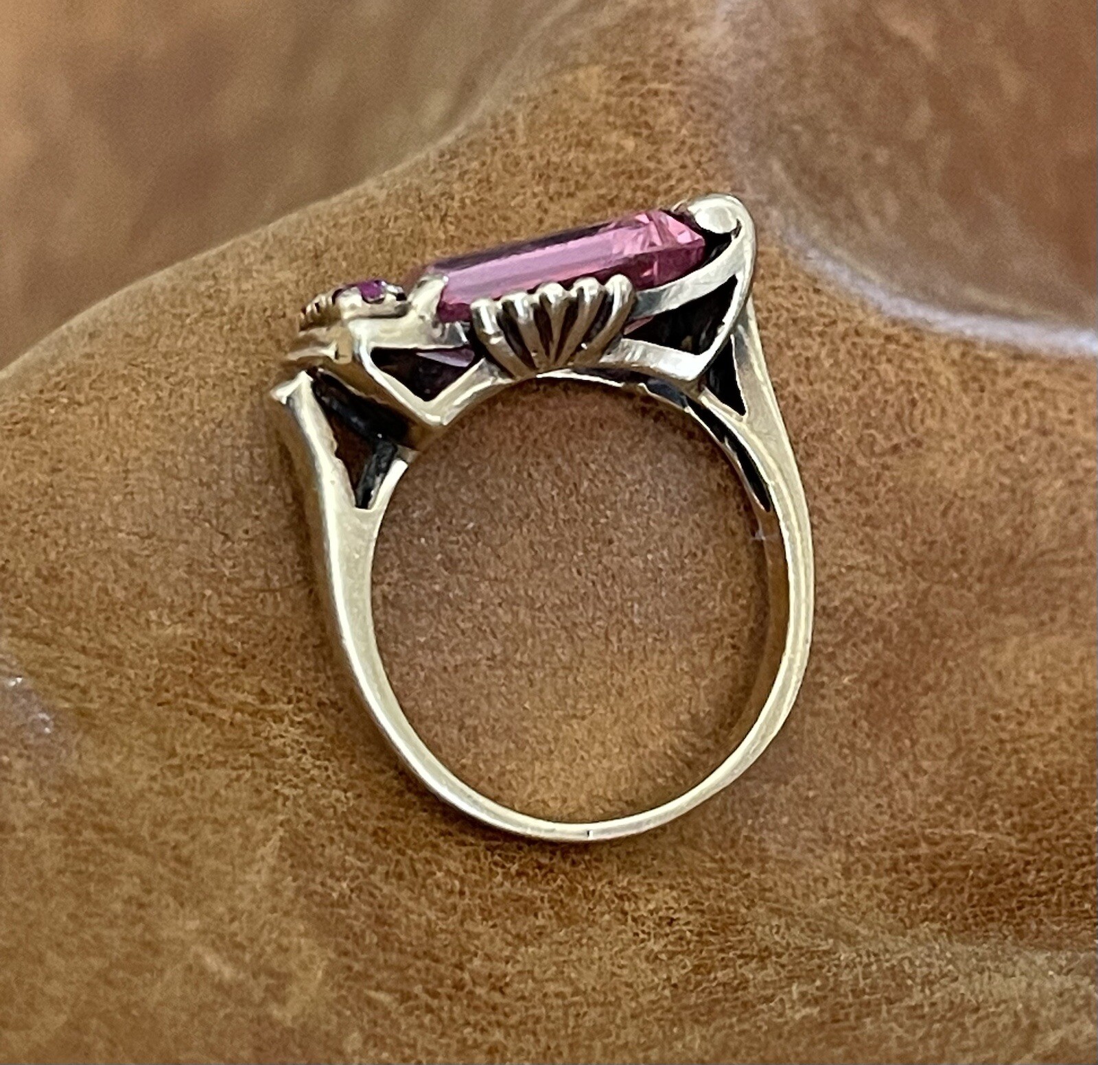 Vintage Retro 40’s-50’s 10K Yellow Gold Topaz, Ruby Stone Cocktail Ring Size 6.5