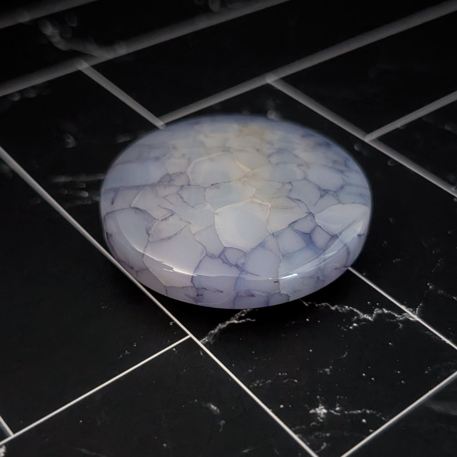 Vintage Pendant/Large Bead Blue Cracked Pattern Circle – No Chain Included