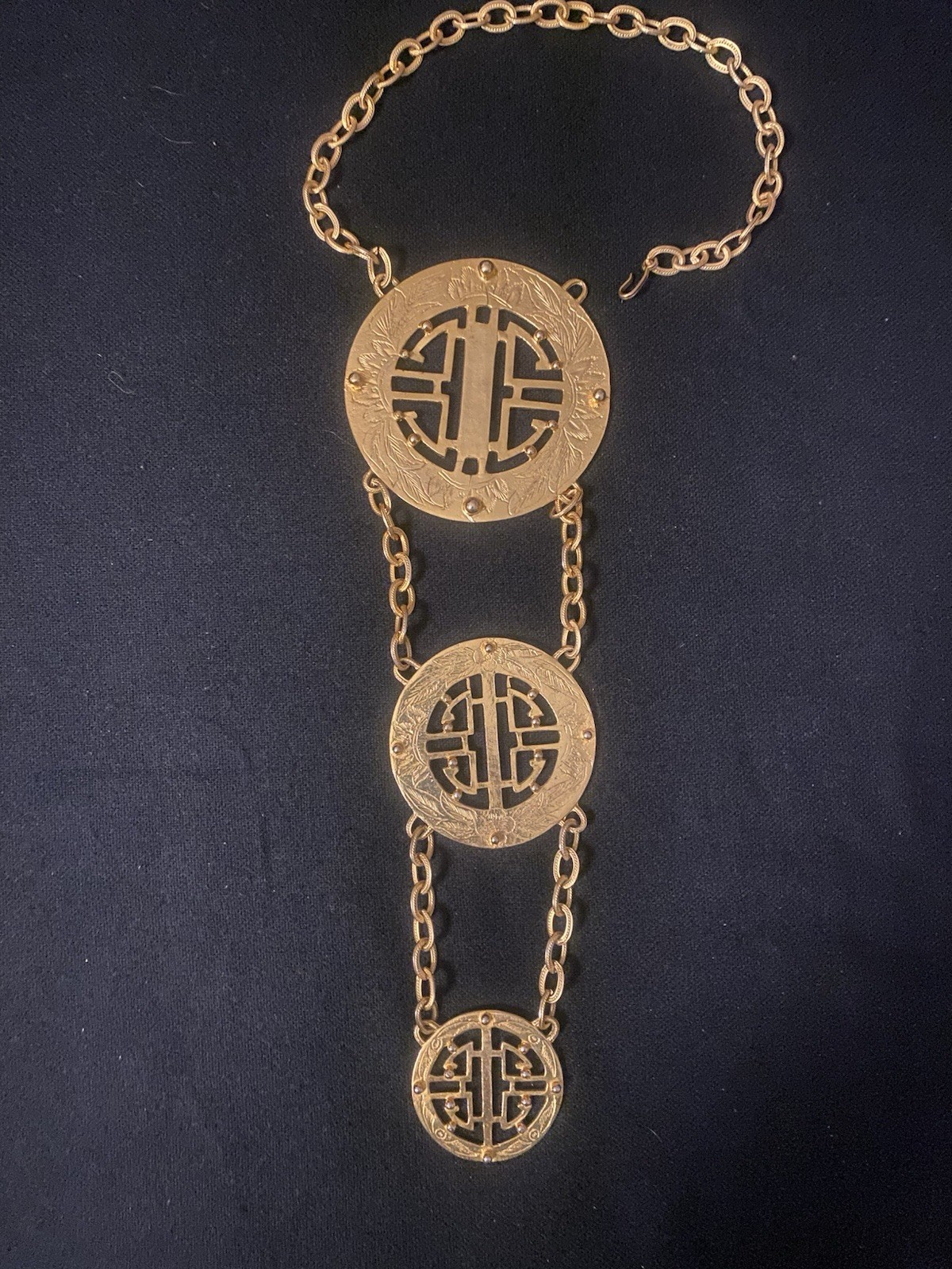 Vtg Alexis Kirk Large 3 Medallion Asian Style Necklace Runway